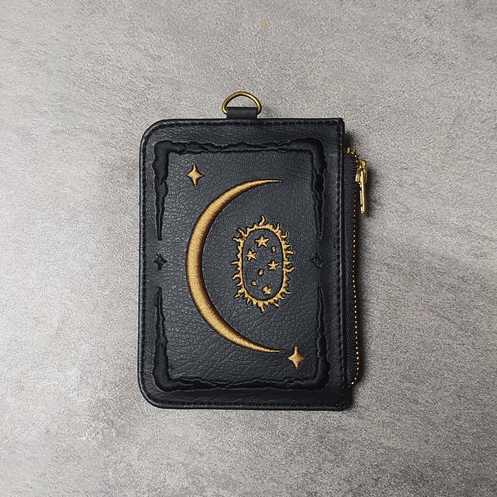 Midas Moon Embroidered Faux Leather Card Wallet