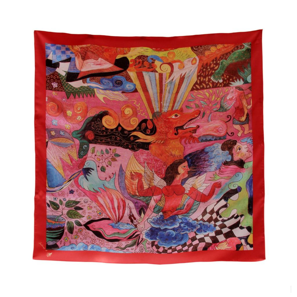 Silk Square Scarf (Red)