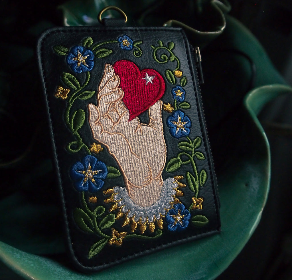 Cupid's Touch Embroidered Faux Leather Card Wallet