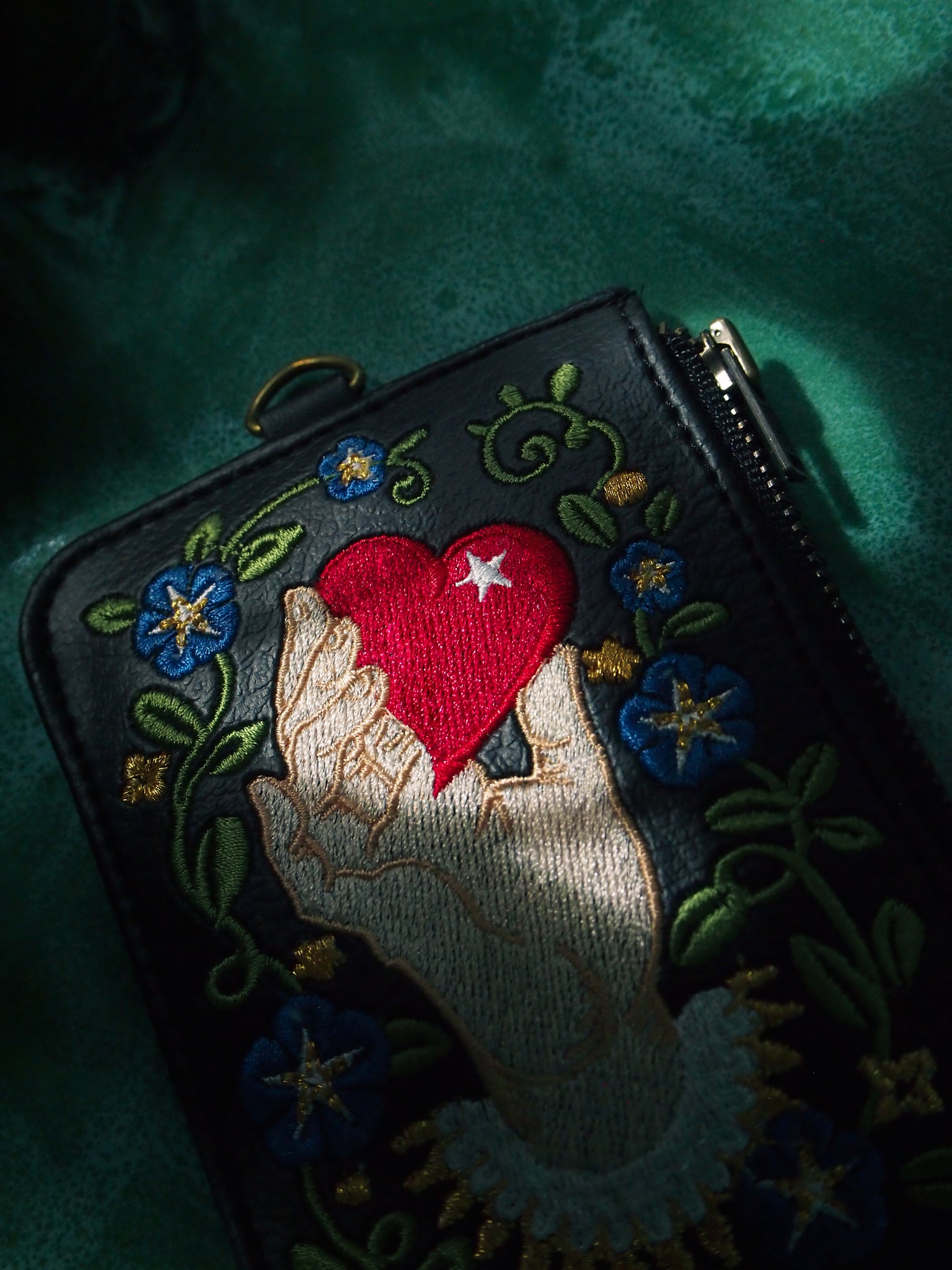 Cupid's Touch Embroidered Faux Leather Card Wallet